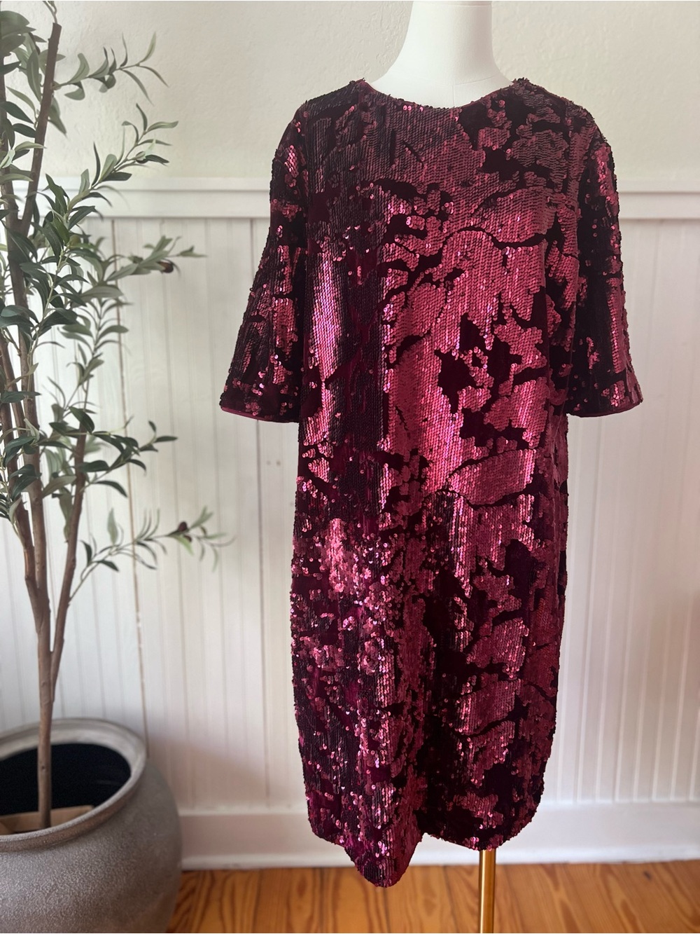 Marc Bouwer‎ 2X Burgundy Sequin Velvet Cocktail Party Dress Plus Size Wedding